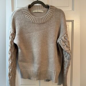 Marie Oliver Cable Sleeve Sweater Size M Lambswool Cashmere Angora Blend